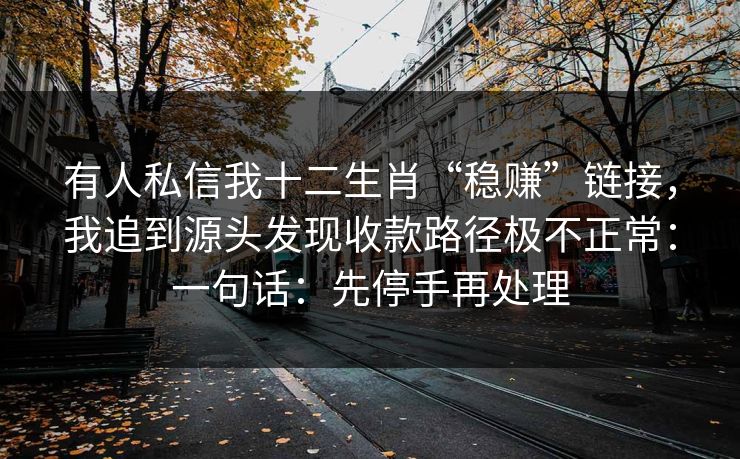 有人私信我十二生肖“稳赚”链接，我追到源头发现收款路径极不正常：一句话：先停手再处理